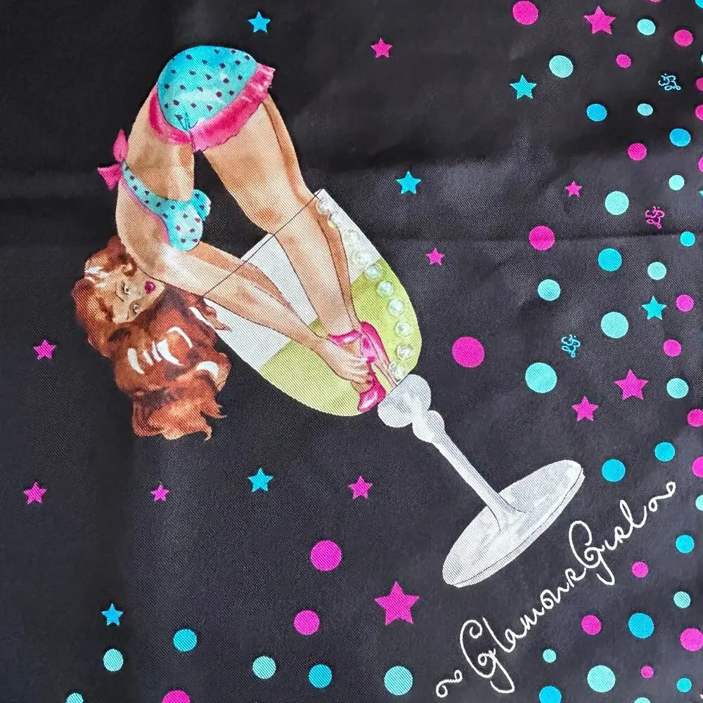 Lulu Guinness scarf pin-up girls 50's cocktails square NWT silk starlet retro